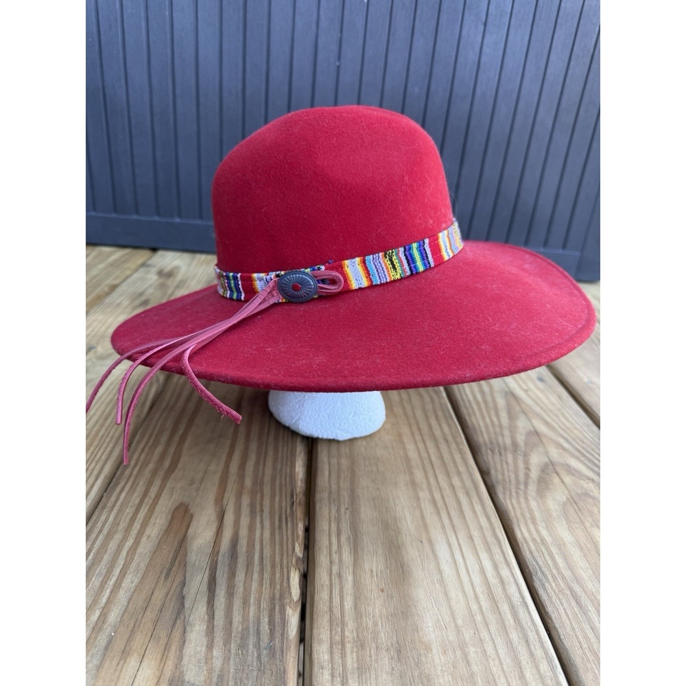 Vintage Bailey Wool Felt Western Cowgirl Hat Colorful Band And Leather Straps
